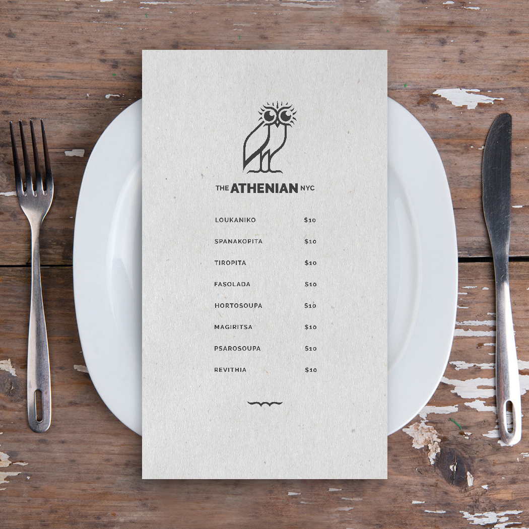 The Athenian NYC menu branding identity design by Maximillian Piras