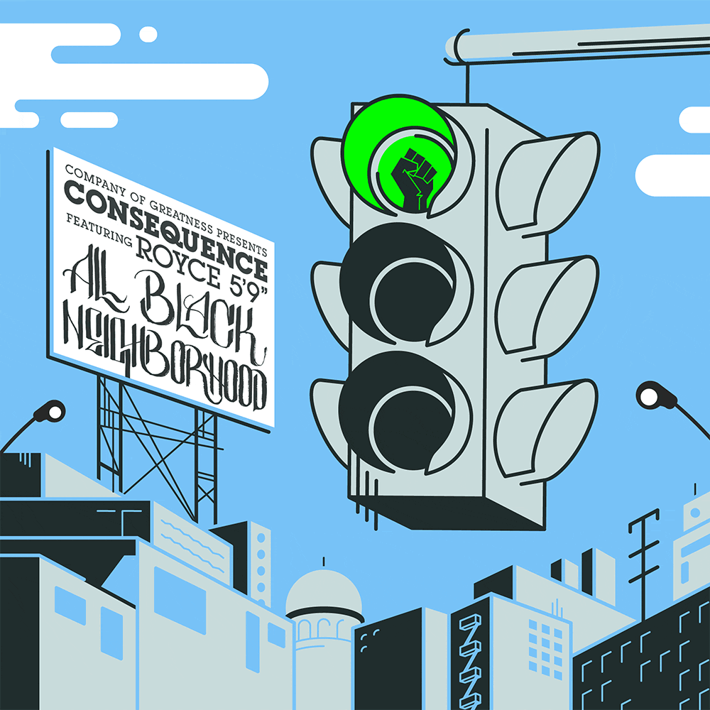 All Black Neighborhood rap album cover art illustration by Maximillian Piras